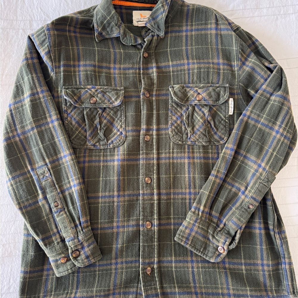 Field & Stream Olive and Blue Plaid Button Down Shirt